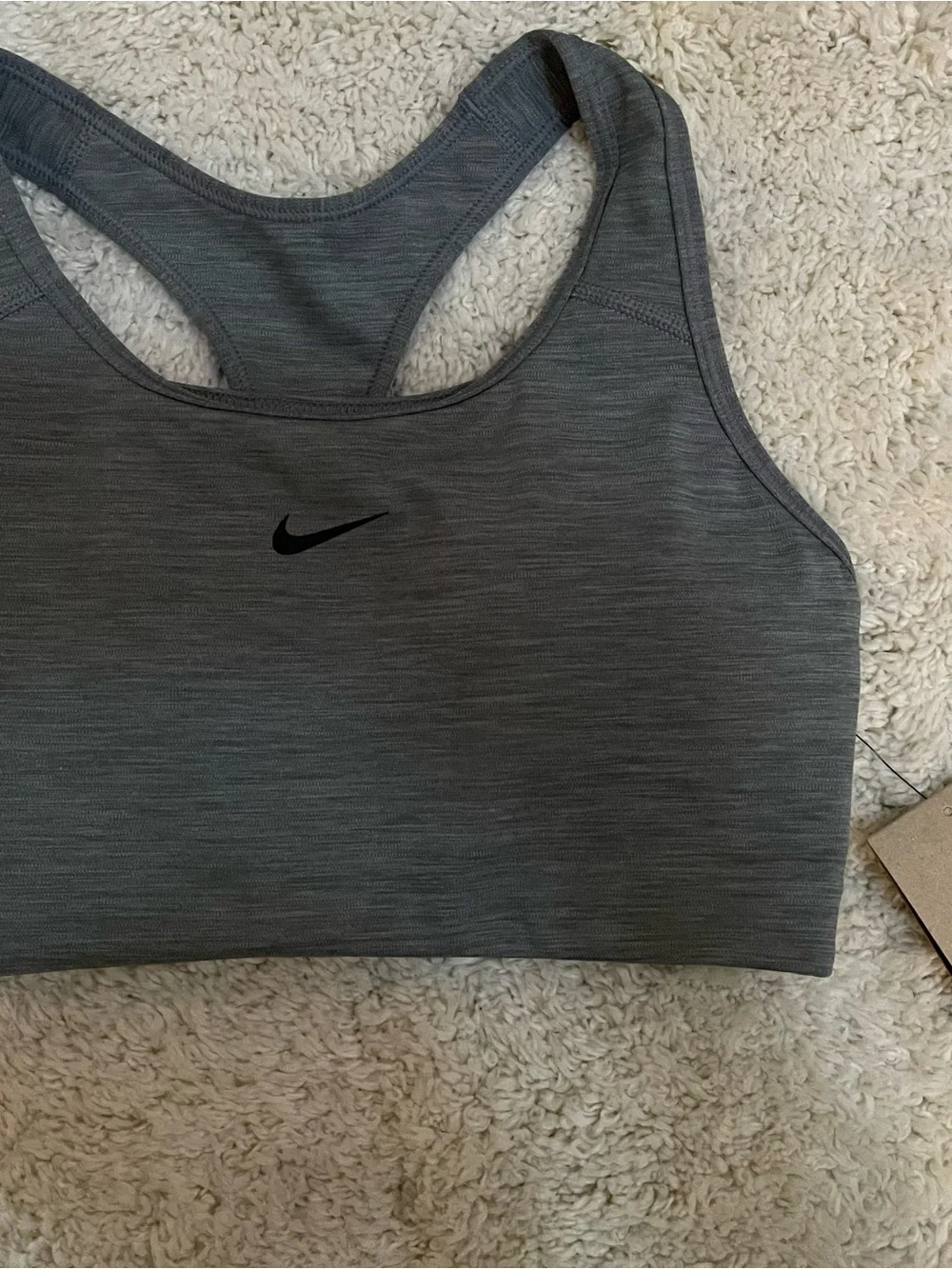 Nike Heather Gray Racerback Sports Bra with Black Swoosh